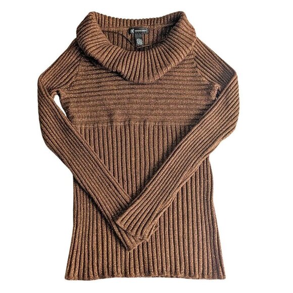 Vintage Y2K INC Warm Brown w/Copper Glitter EmpireWaist Cowl Neck Sweater Size L - Picture 1 of 6
